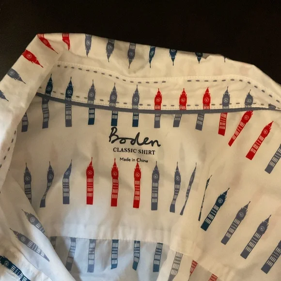 Boden White Button-Up with Big Ben Print - Picture 3 of 3